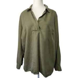 Talbots Olive Green Lyocell V-Neck Blouse Sz XL Petite Soft Minimal Classic